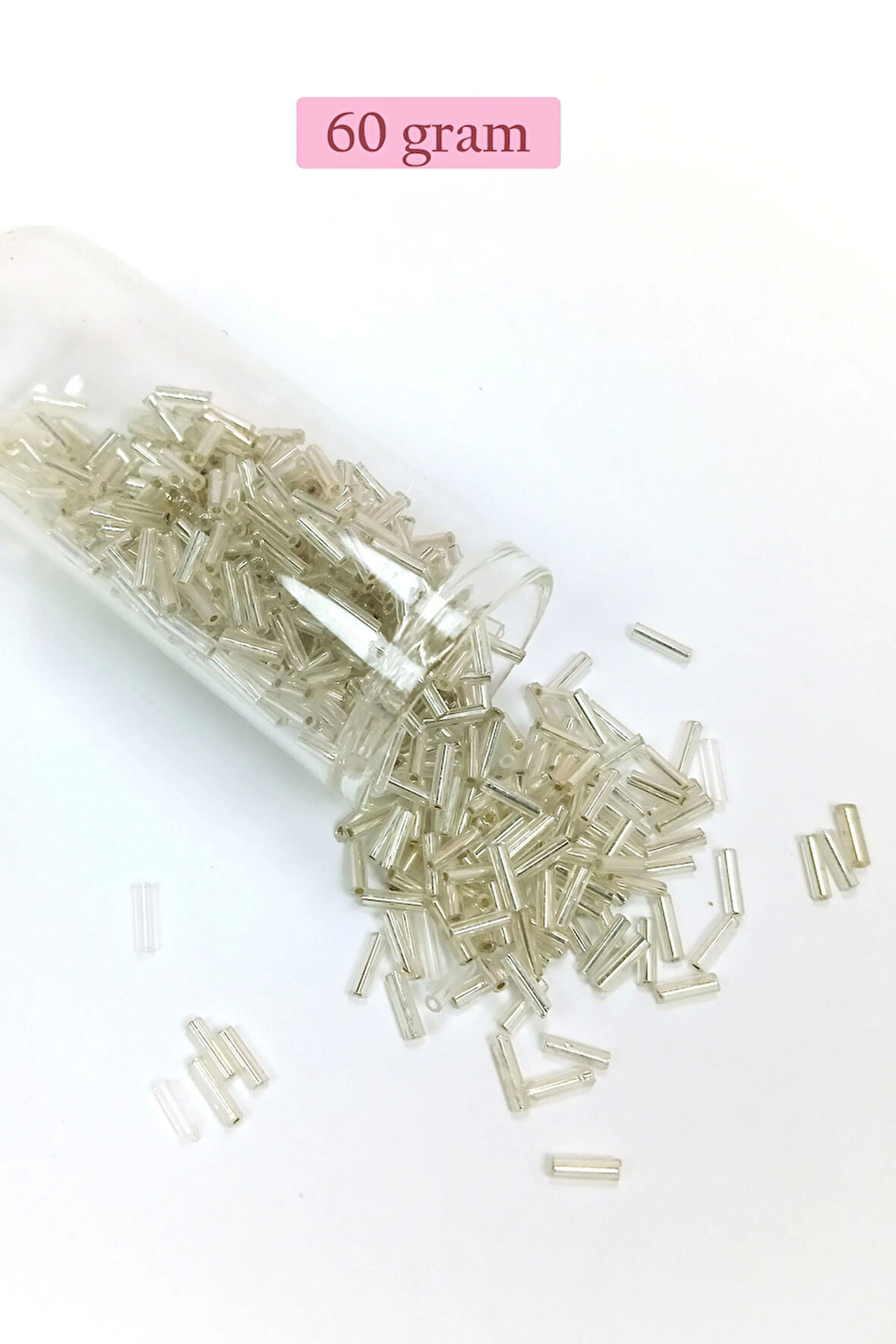 Uzun Boru Kesme Boncuk Çap 2mm Uzunluk 10 mm - 60 Gram - Gümüş - BNC271