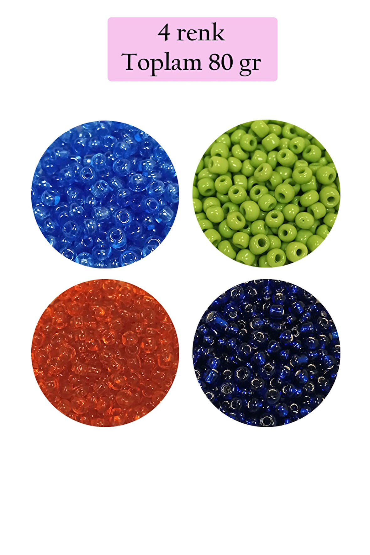 Dökme Cam Kum Boncuk (8/0) 3 mm - 4 Renk - Toplam 80 Gram - BNC421