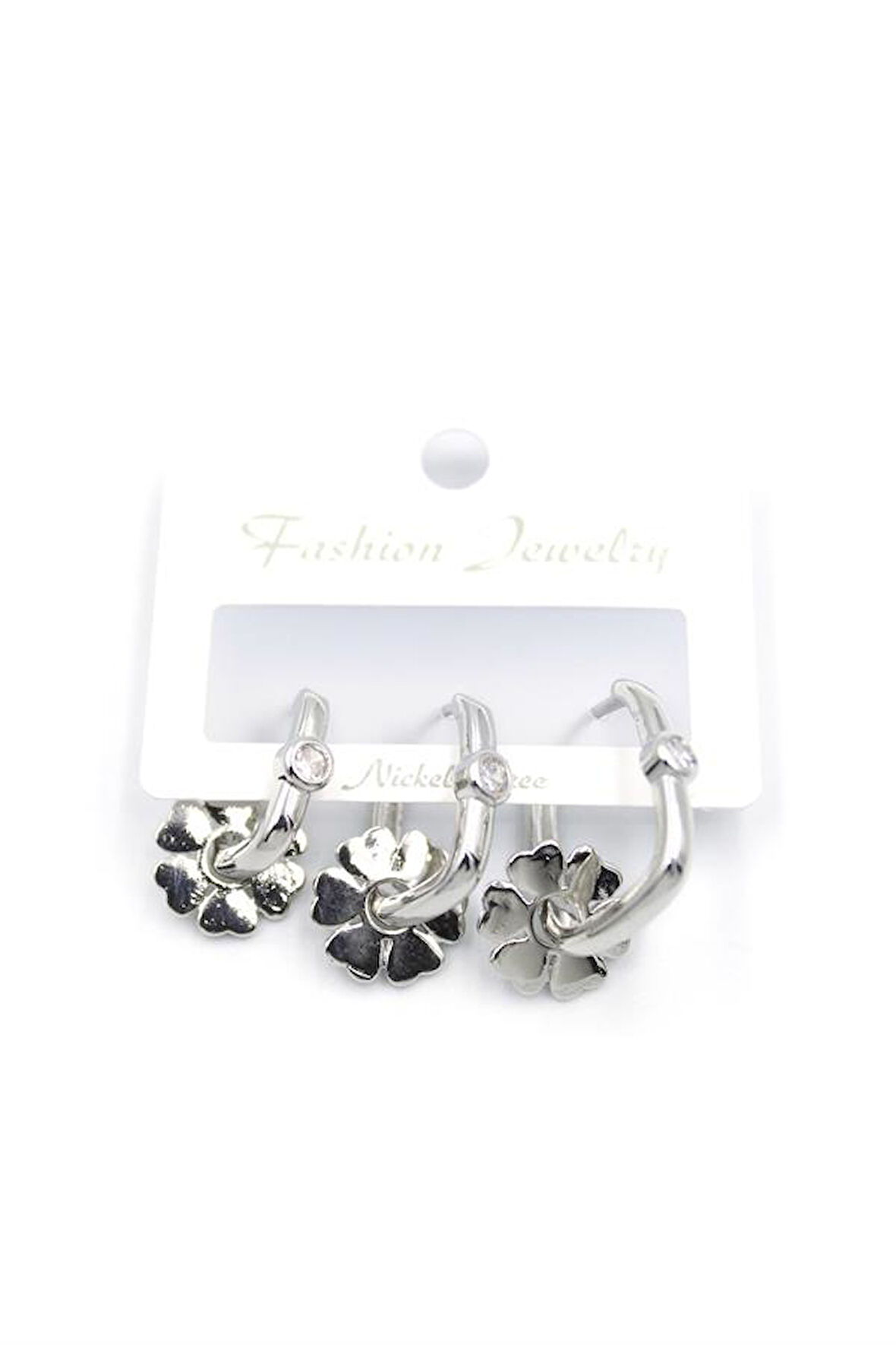 3'lü Çiçek Küpe - Gümüş