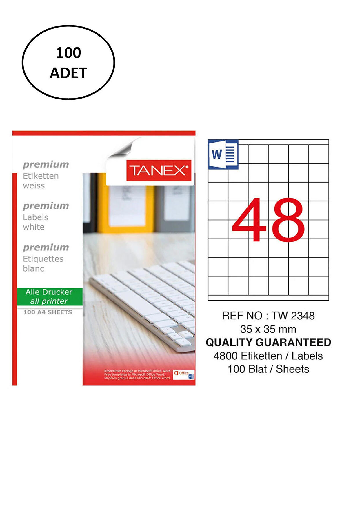 Tanex TW-2348 35x35mm 100 Adet Lazer Etiketi