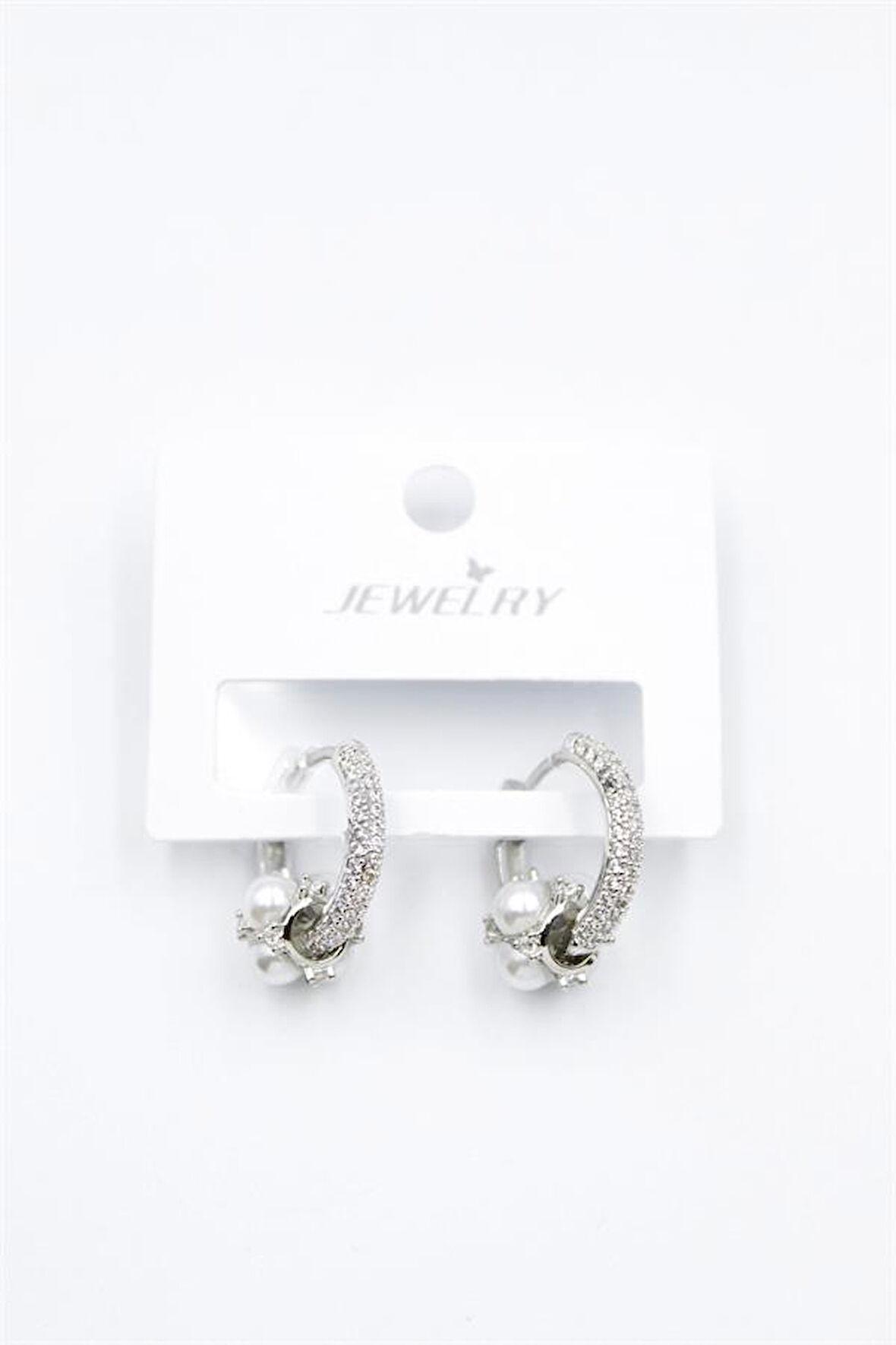 İncili Taşlı Halka Küpe - Gümüş