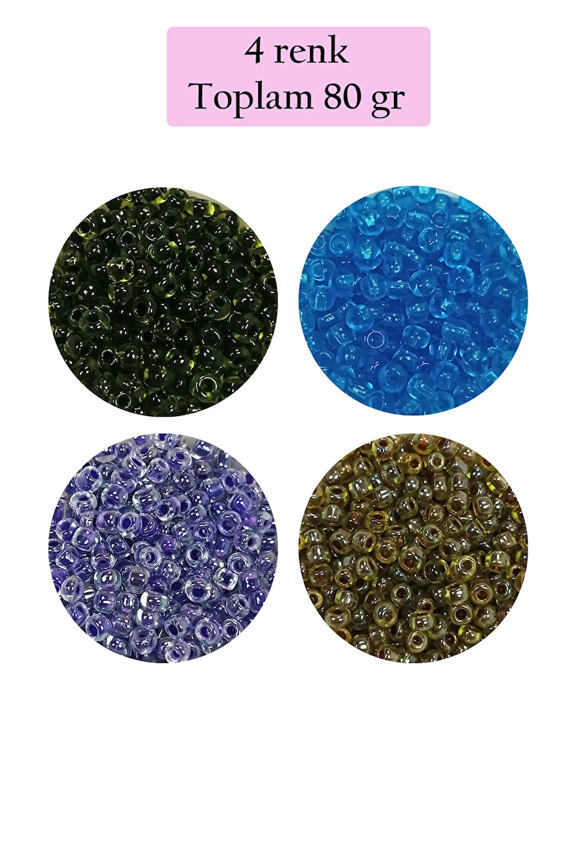 Dökme Cam Kum Boncuk (8/0) 3 mm - 4 Renk - Toplam 80 Gram - BNC425