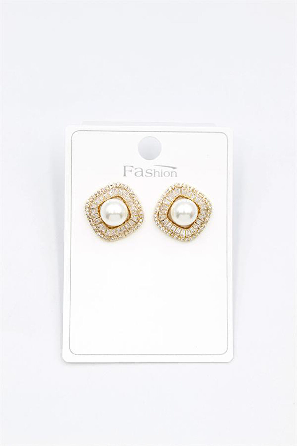 İncili Baget Taşlı Küpe - Altın