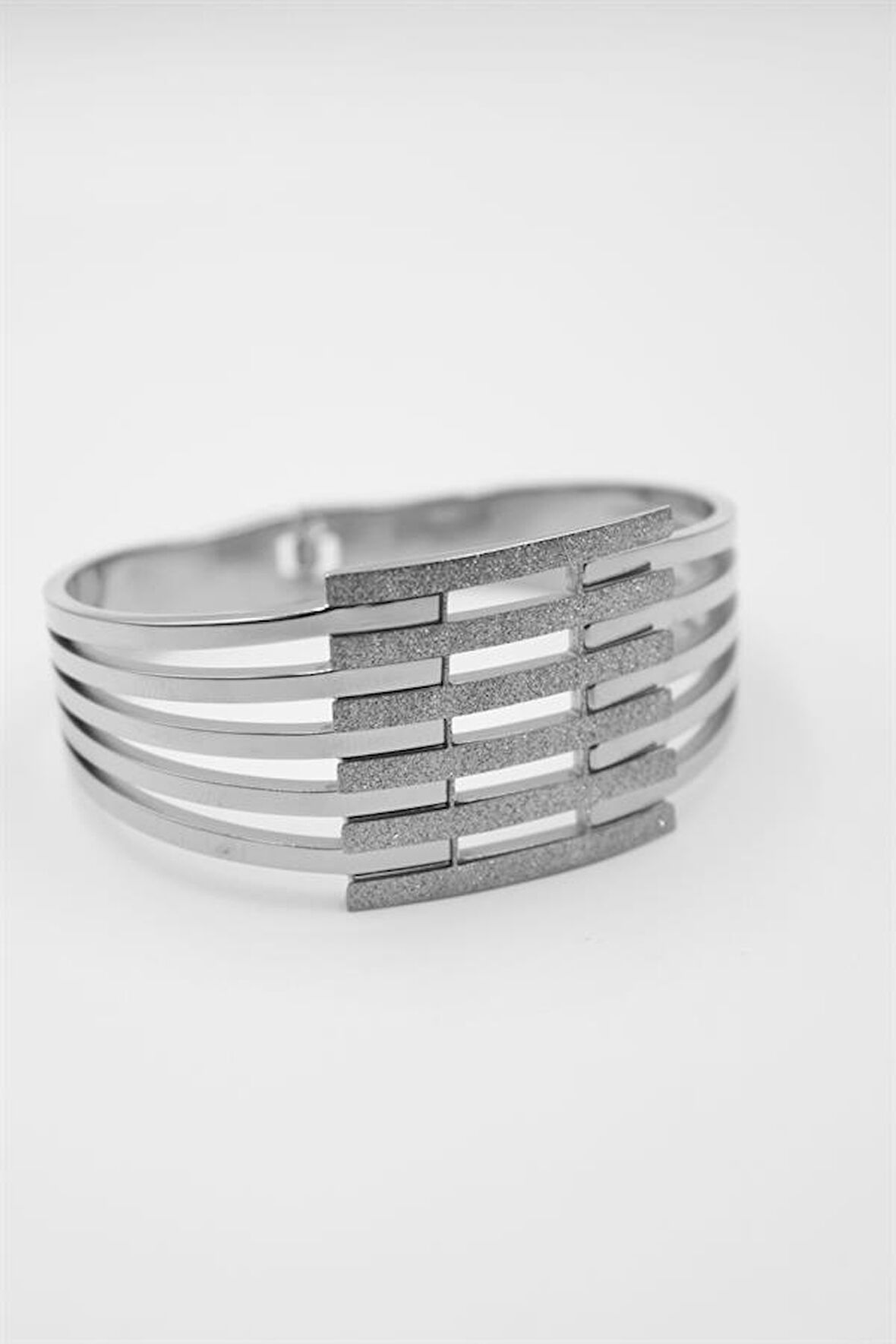 Yaldızlı Kalın Kaburga Bilezik - Gümüş