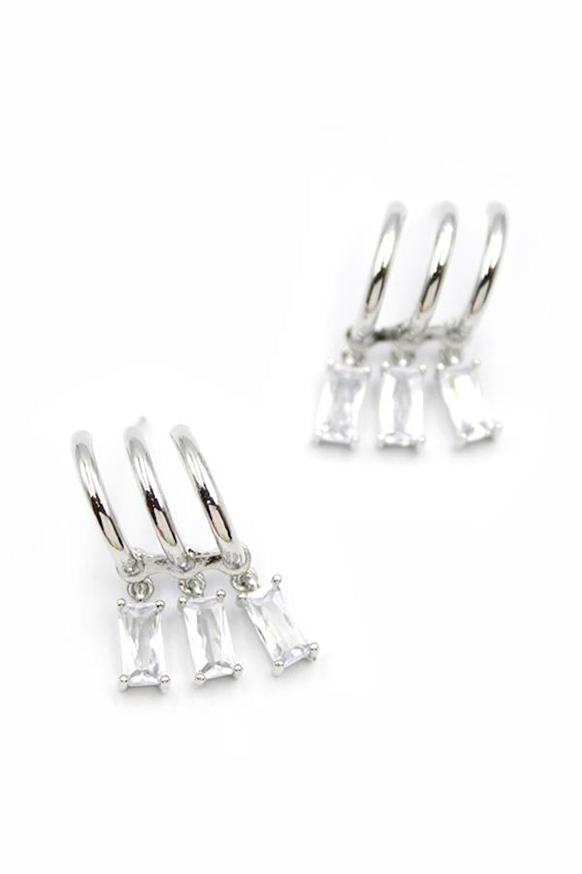 Büyük Baget Taşlı Küpe - Gümüş