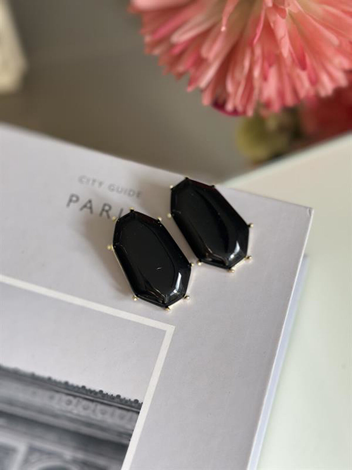 Taşlı Küpe - Siyah