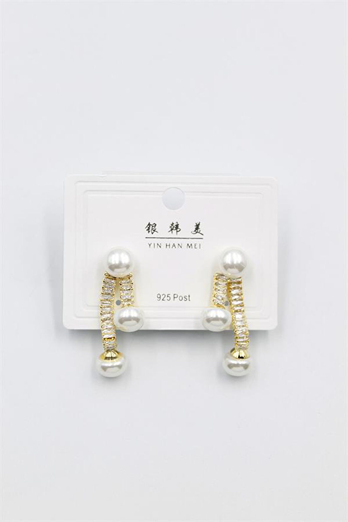 Baget Taşlı İncili Küpe - Altın