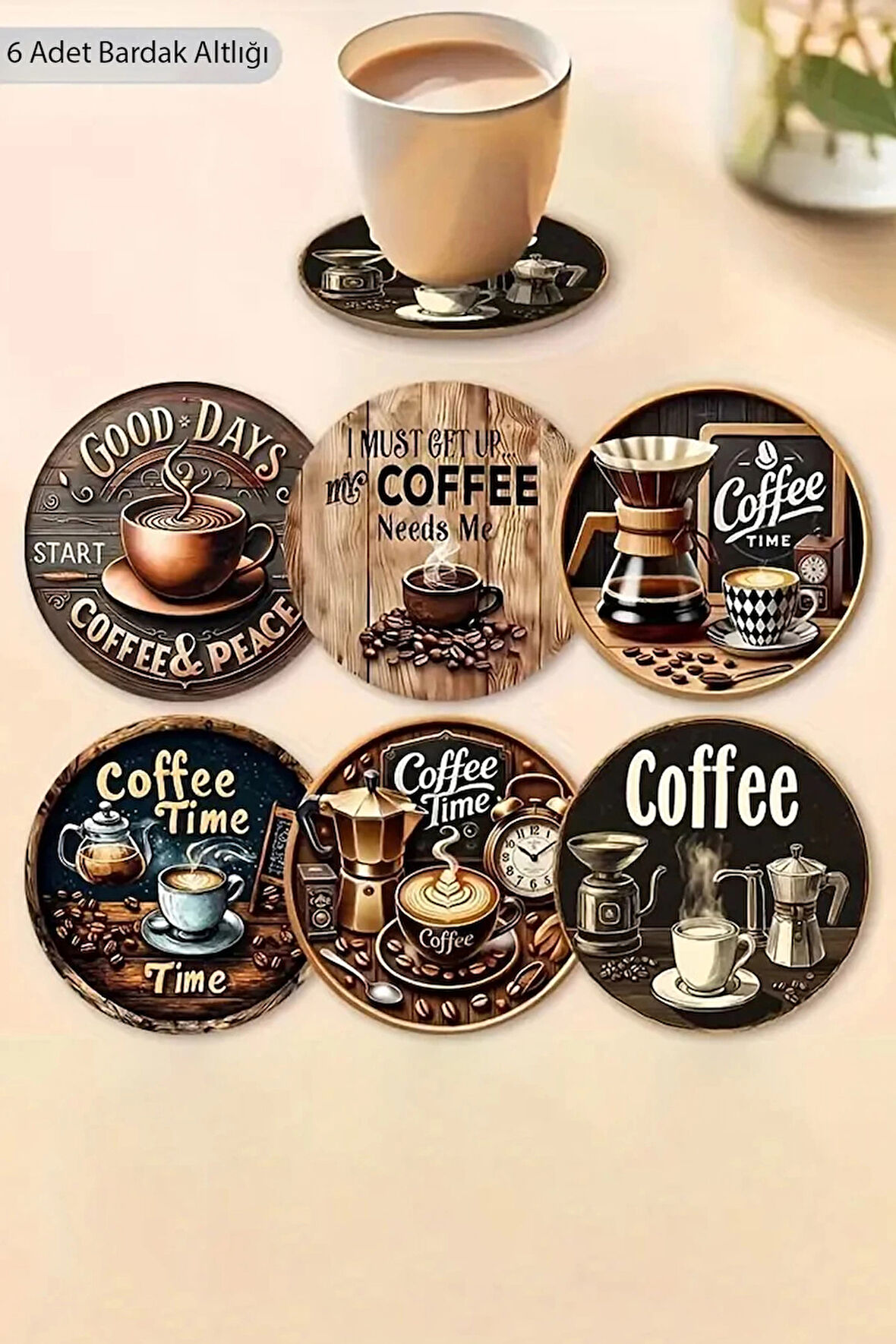 Valerine Life Ev Ofis Çay Fincan Bardak Altlığı 10x10cm Yıkanabilir Kaymaz 6'lı Deri Coaster Seti