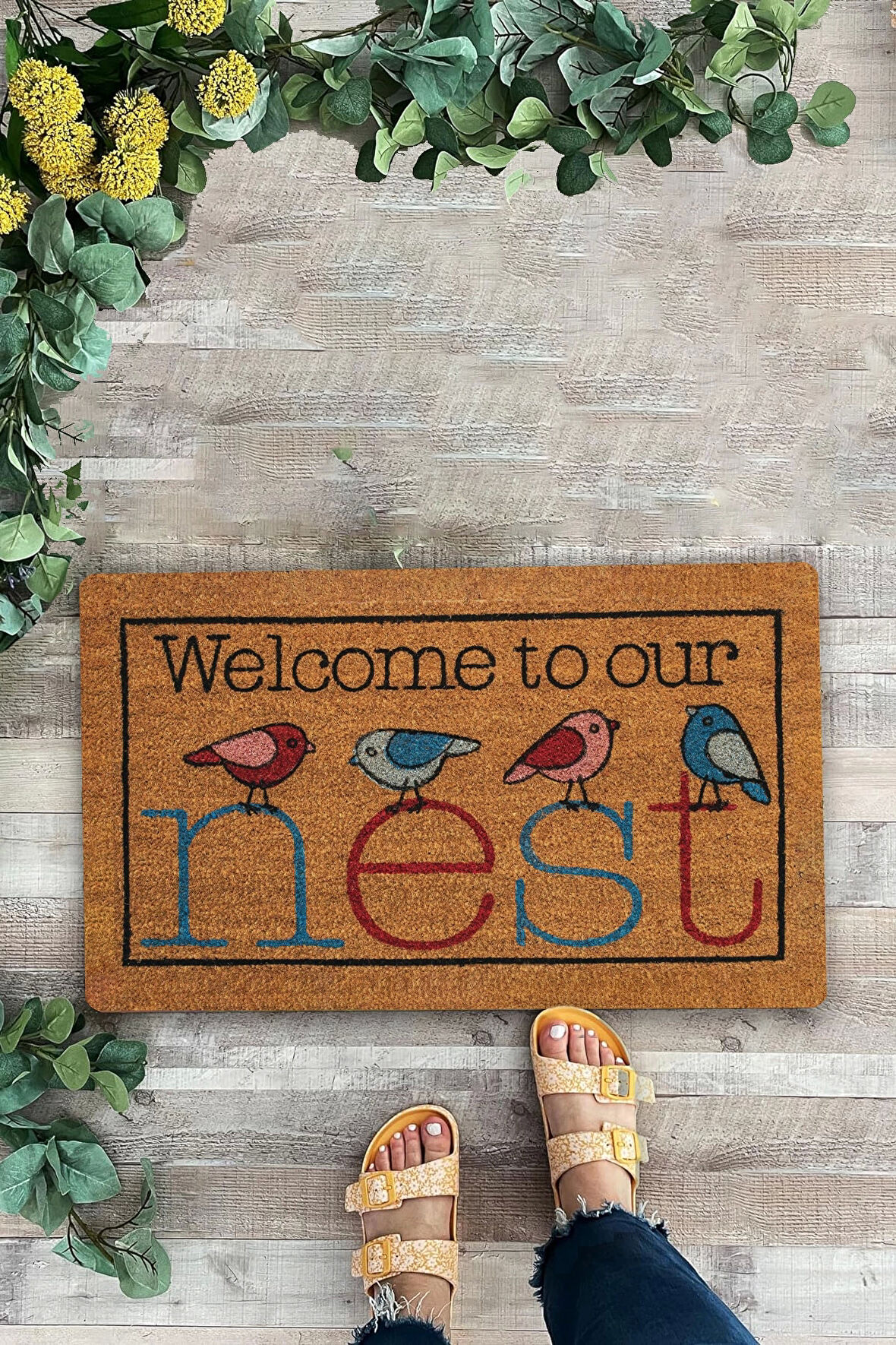 Valerine Life Yuvamıza Hoş Geldiniz Kuşlar Temalı Welcome Kapı Önü Paspası 45x70cm