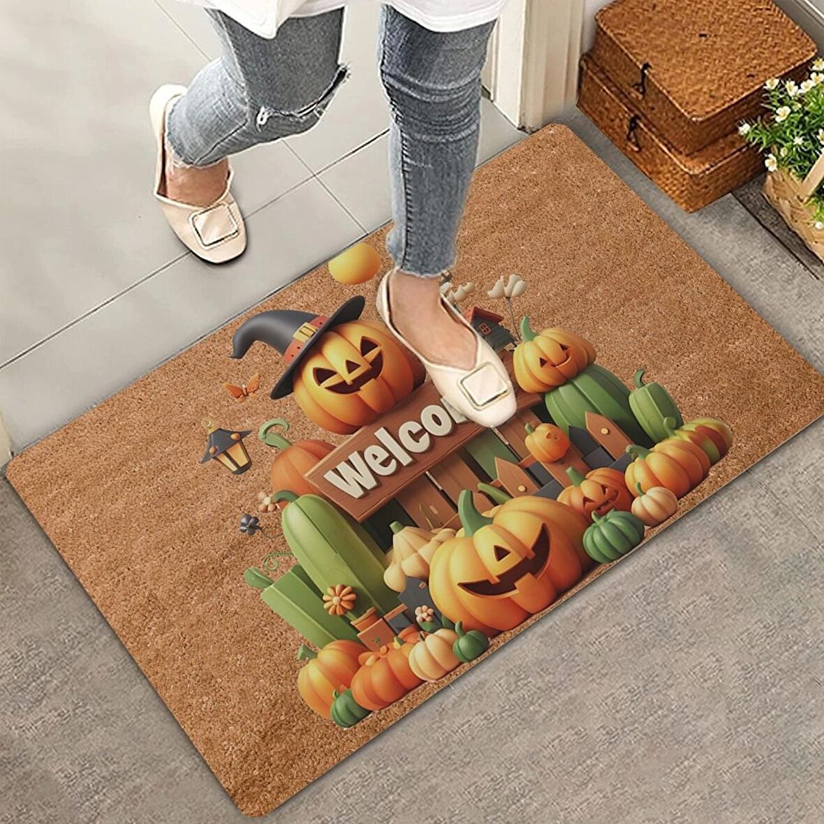 Valerine Life Cadılar Bayramı Bal Kabağı Welcome Kapı Önü Paspası 45x70cm