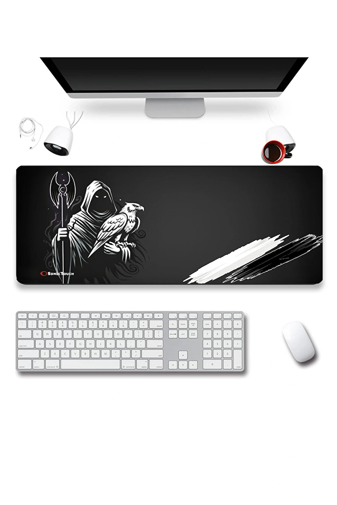 SonicTouch Kartalın Efendisi Siyah Beyaz Pürüzsüz Sıvı Geçirmez XXL Gamer Klavye Mousepad 40x90cm
