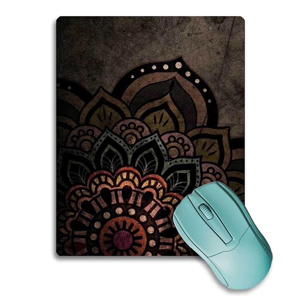 SonicTouch Mandala Desenli Kahverengi Çiçekli Kaydırmaz Gaming Oyuncu Dikişsiz Mouse Pad/Ped 17x21cm