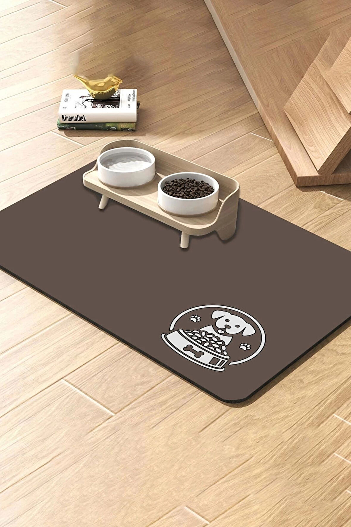 MAtGo Pati Kahverengi Köpekli Beslenme Matı Kaymaz Sıvı Geçirmez Kedi Köpek Mama Paspası 50x70cm