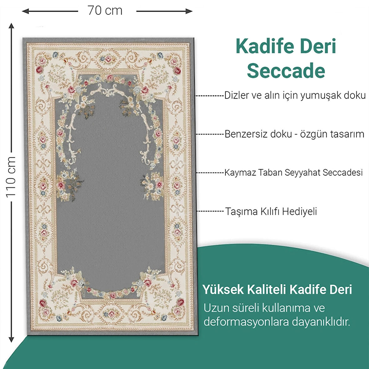 Ravabi Rug Araç İçi İşyeri Deri Taban Namazlık Çantalı Hediyelik Seyahat Seccadesi 70x110cm 21231019