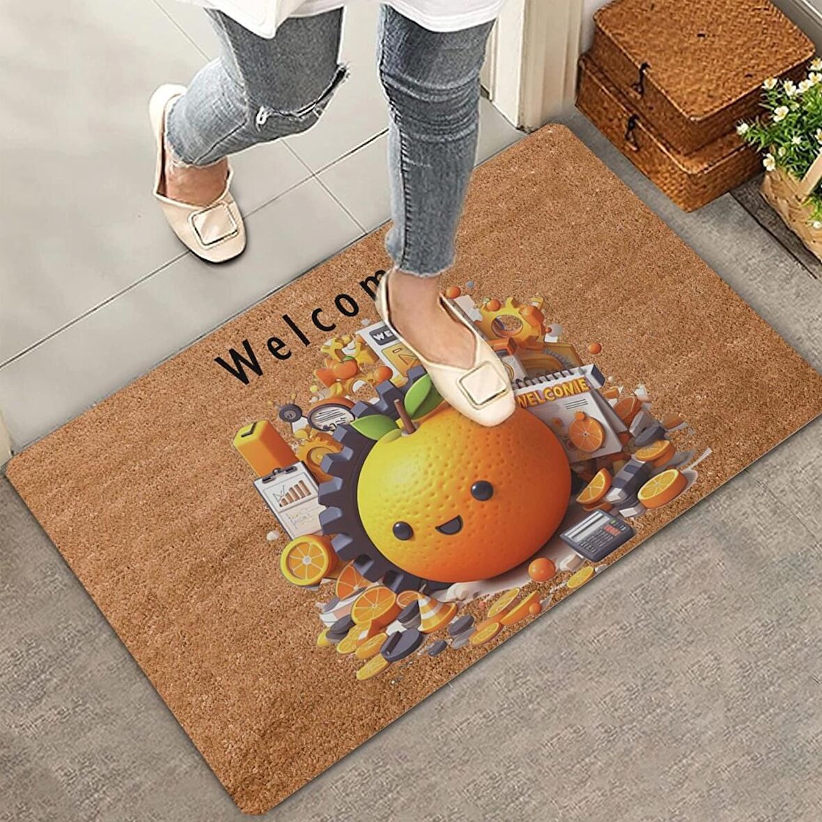Valerine Life Portakal Adam Welcome Kapı Önü Paspası 45x70cm
