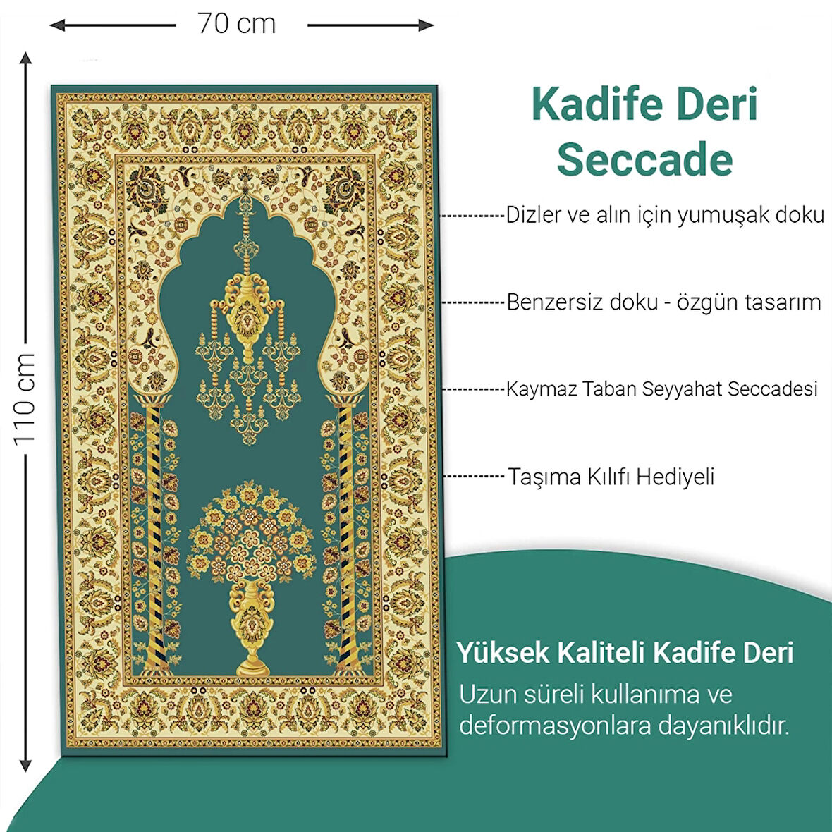 Ravabi Rug Araç İçi İşyeri Deri Taban Namazlık Çantalı Hediyelik Seyahat Seccadesi 70x110cm 21231021