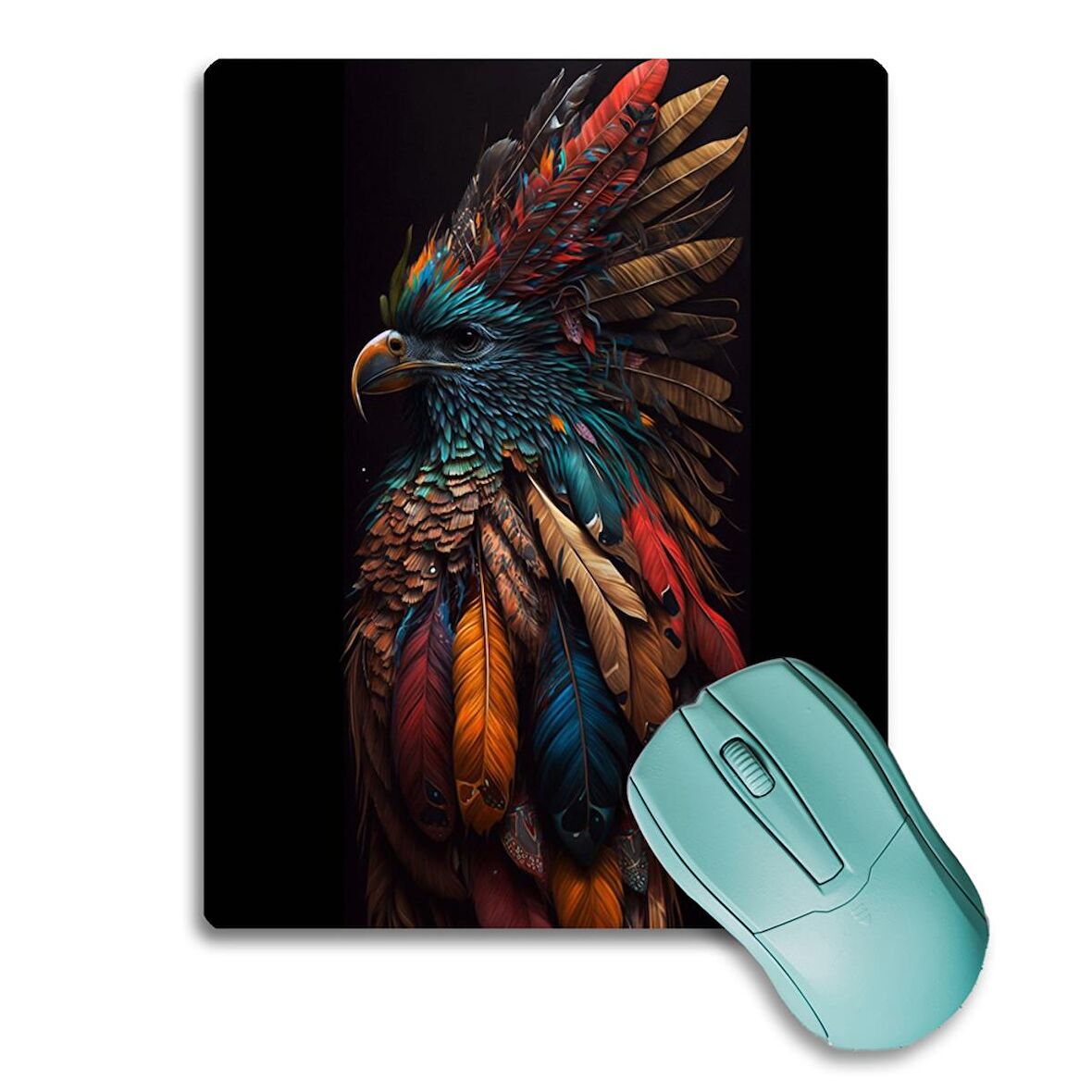 SonicTouch Kızılderili Kartal Temalı Kaydırmaz Gaming Oyuncu Dikişsiz Siyah Yeşil Mouse Pad 17x21cm