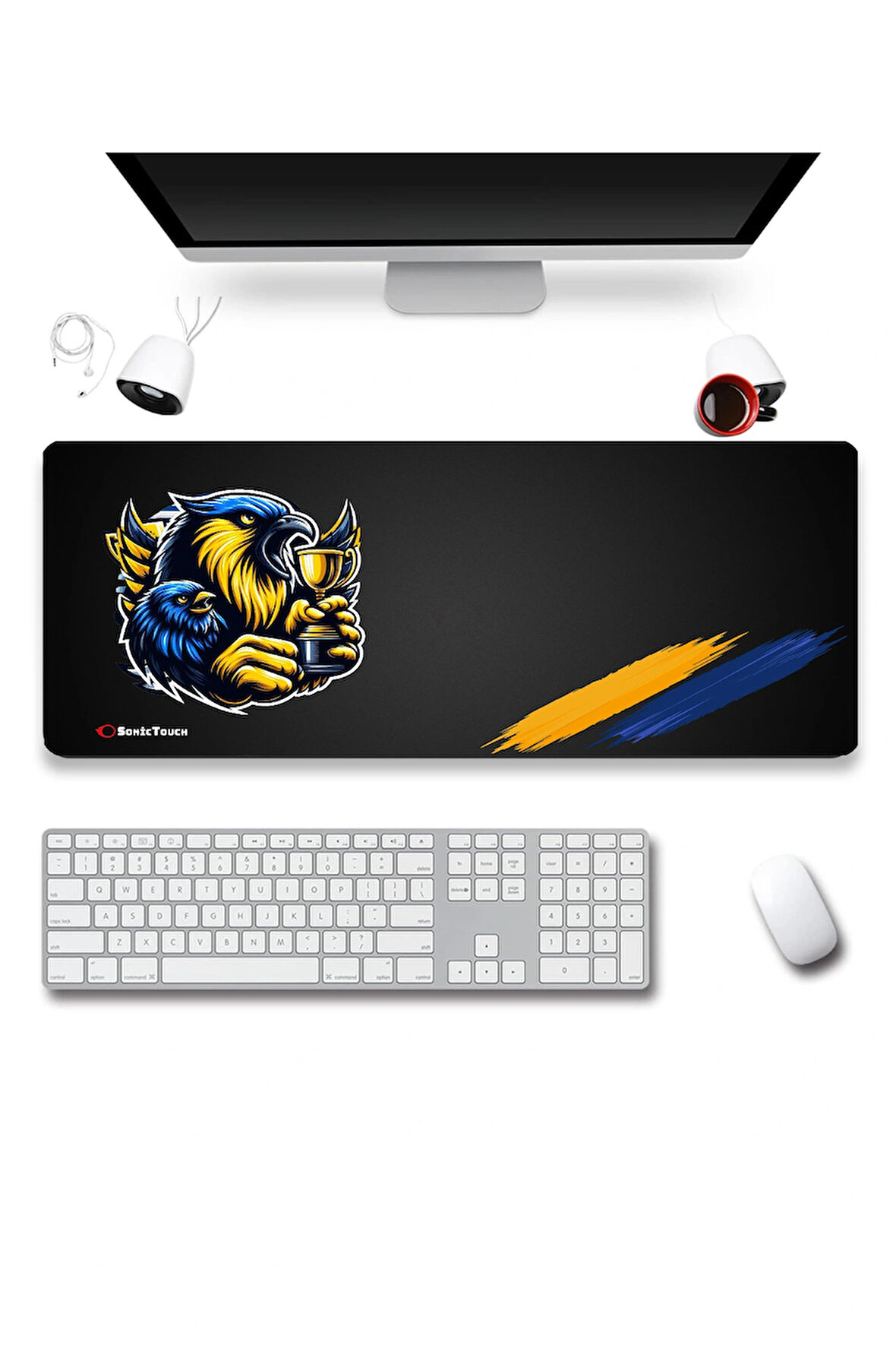 SonicTouch Kupa Avcısı Kanarya Sarı Lacivert Pürüzsüz Sıvı Geçirmez XL Gamer Klavye Mousepad 40x90cm