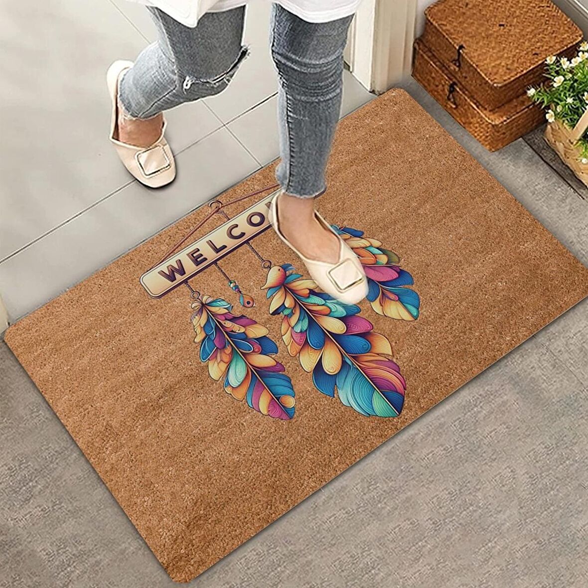 Valerine Life Düş Kapanı Kuş Tüyleri Welcome Kapı Önü Paspası 45x70cm