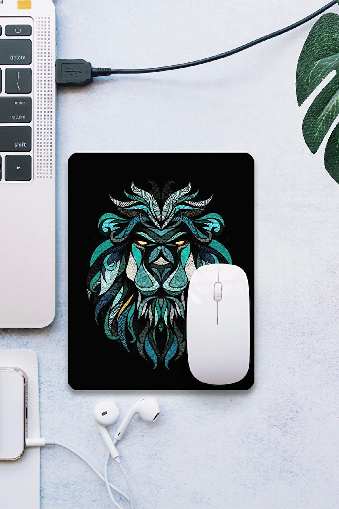 SonicTouch Mozaik Aslan Yeşil Pürüzsüz Yüzey Kaymaz Taban Dikişsiz Gamer Oyuncu Mouse Pad 19x23cm