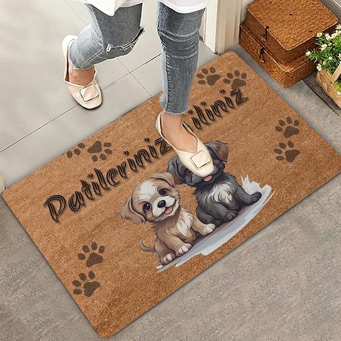 Valerine Life Sevimli Yavru Köpekler Patilerinizi Silin Kapı Önü Paspası 45x70cm