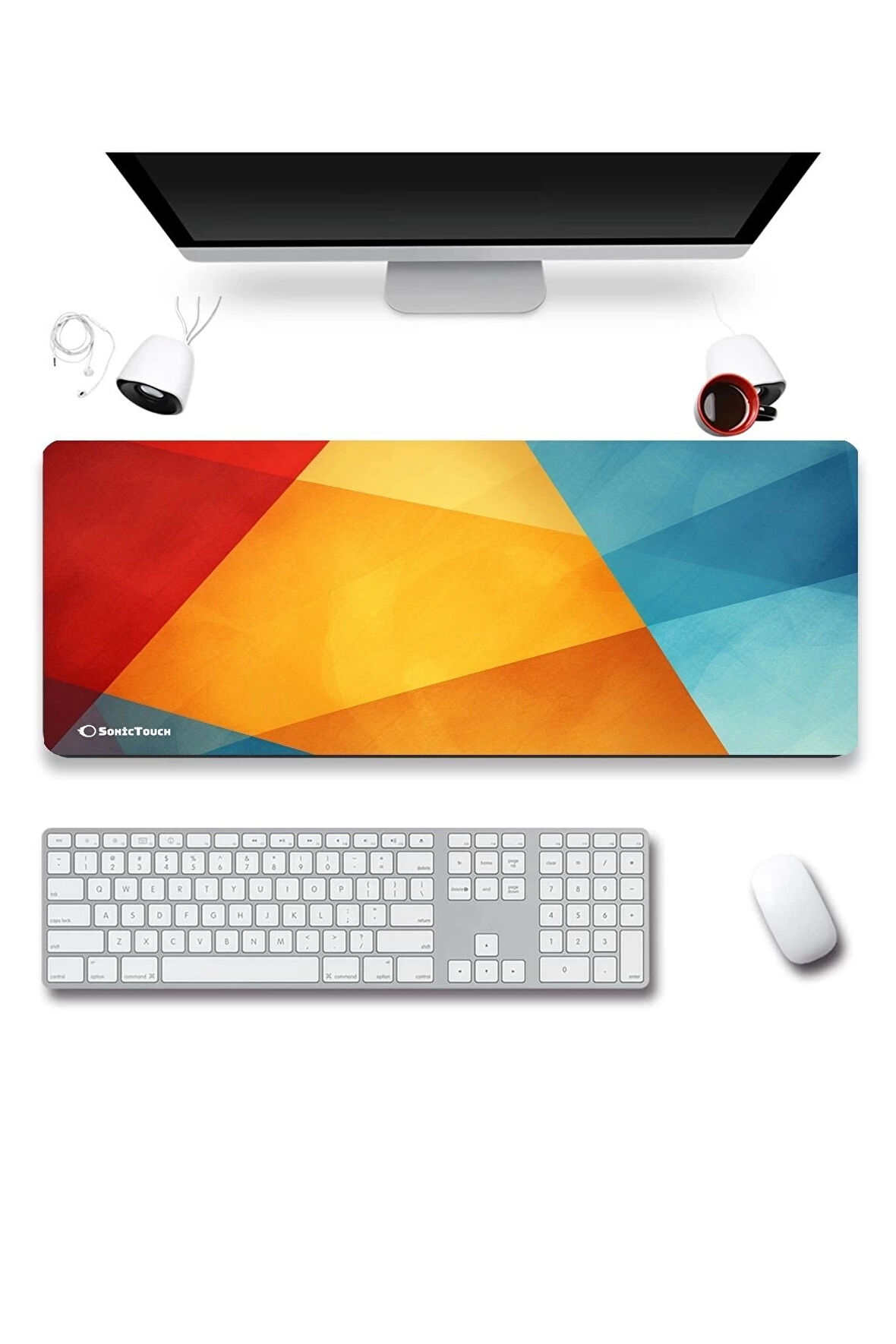 SonicTouch UltraGrand Geometrik Renkler Gamer Oyuncu Xxl Sarı Kırmızı Klavye Mouse Pad 40x90Cm