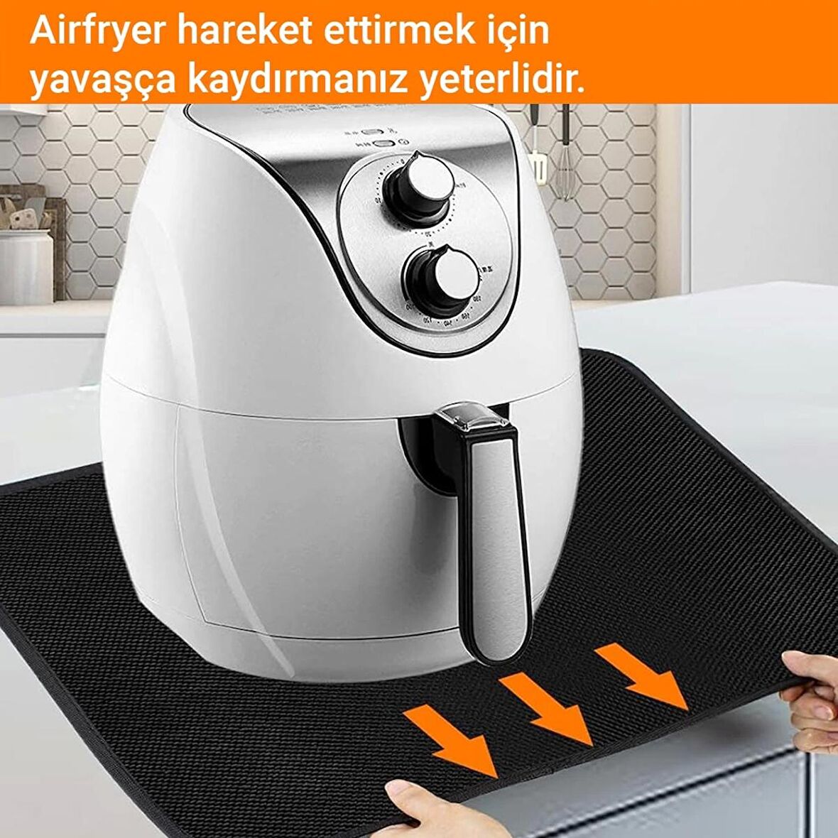 Valerine Life Airfryer Matı Isıya Dayanıklı Su Geçirmez Kaymaz Yıkanabilir Siyah Pad 35x45cm