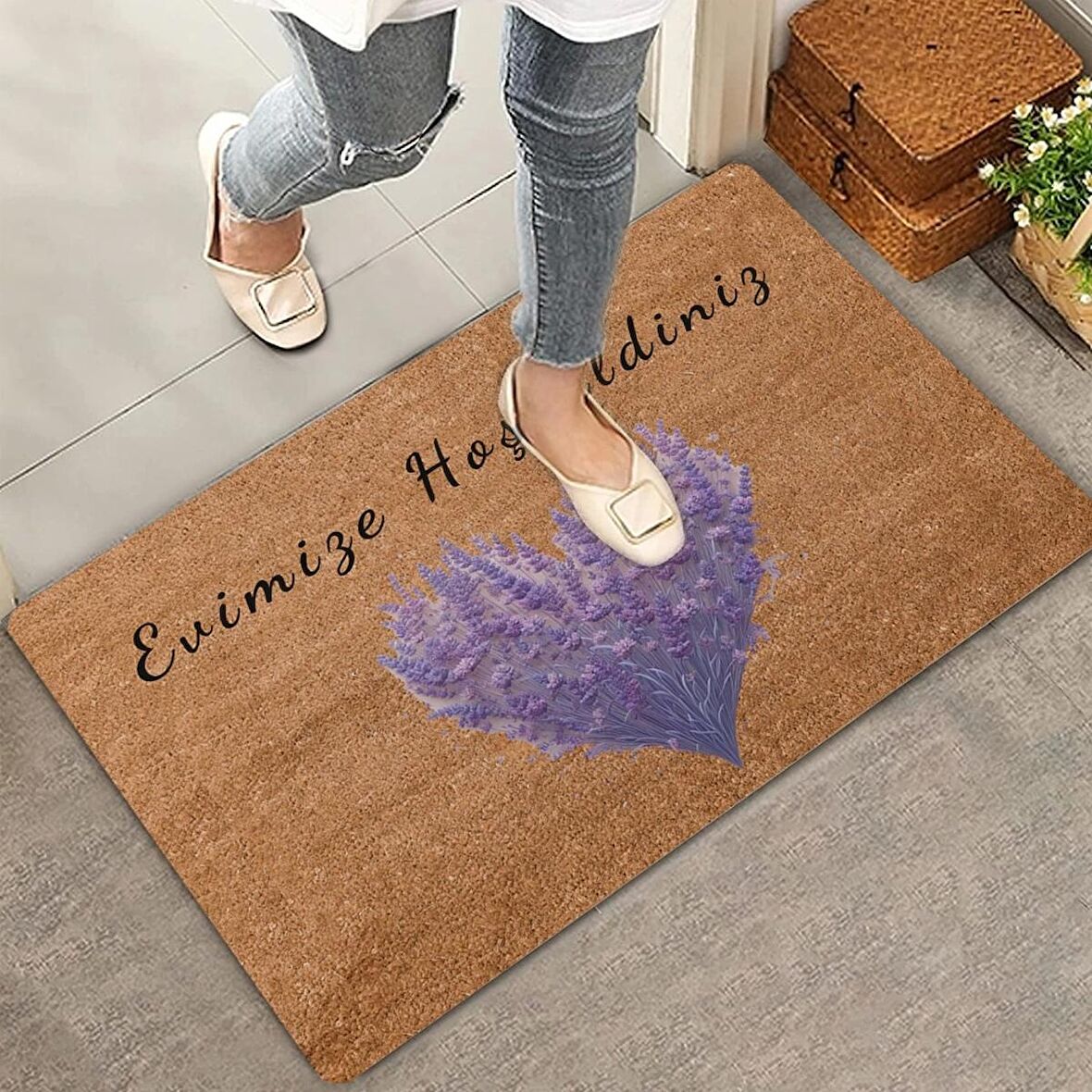 Valerine Life Sadakat Sembolü Lavanta Evimize Hoş Geldiniz Kapı Önü Paspası 45x70cm