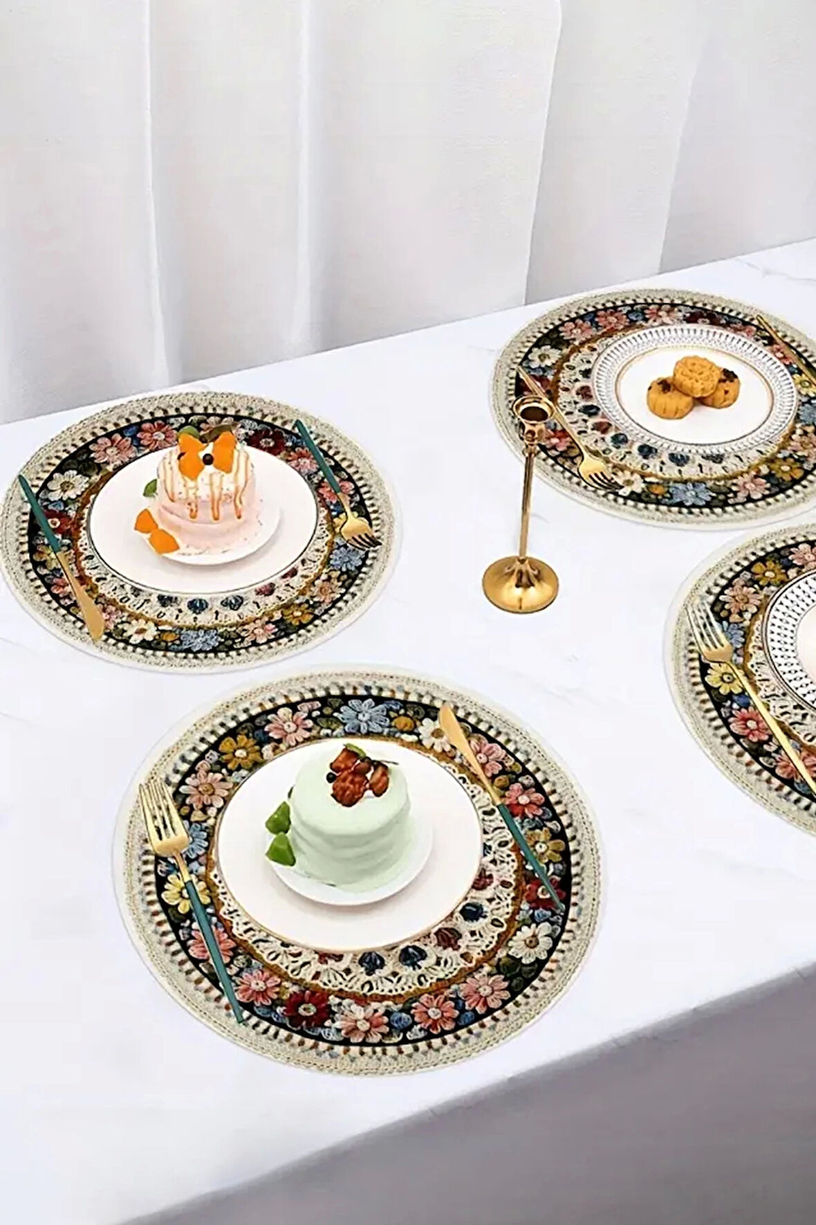 Valerine Life 6’lı Yuvarlak Amerikan Servis Altlığı 35x35cm Restoran Ev Yıkanabilir Kaymaz Çiçekli