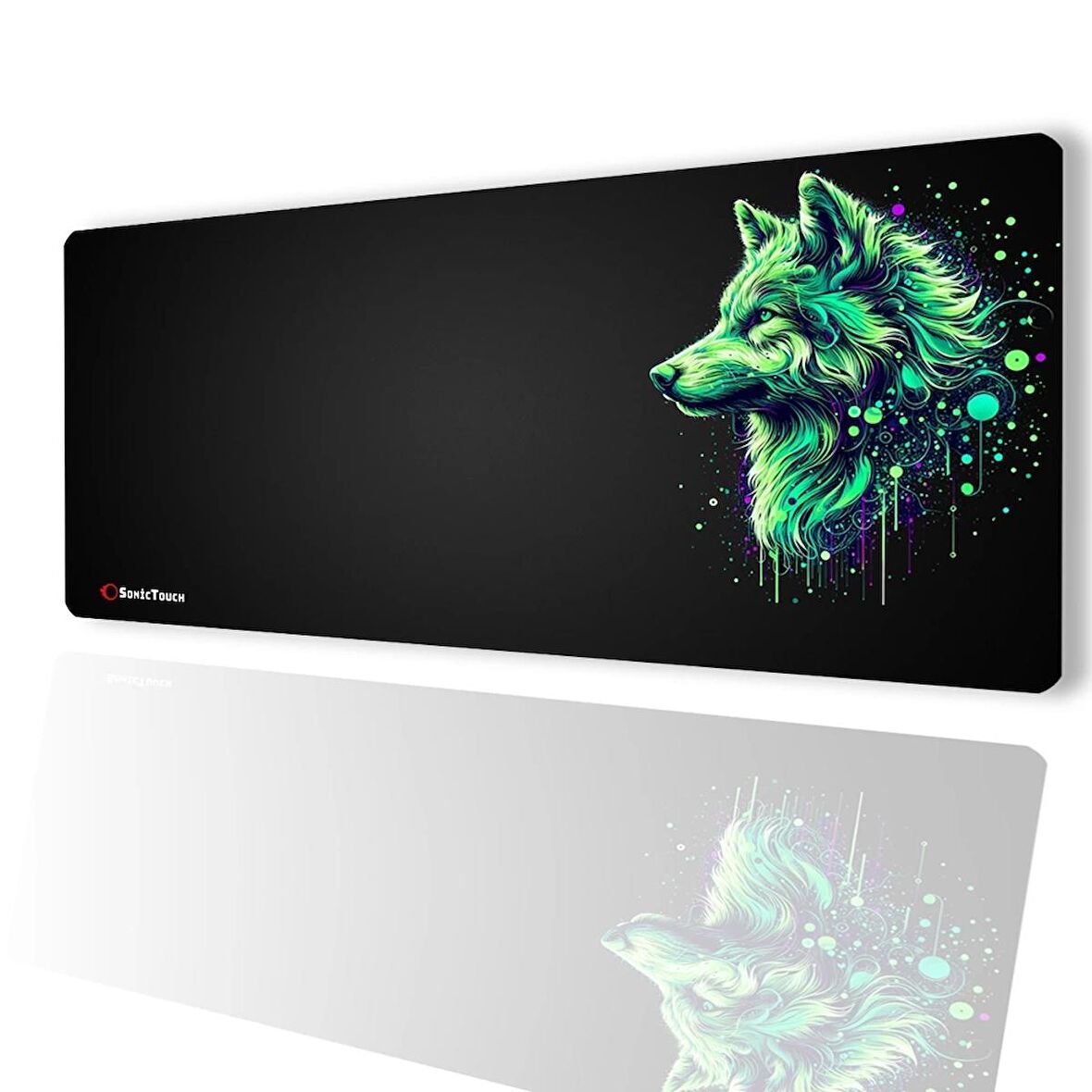 SonicTouch UltraGrand Siyah ve Neon Yeşili Kurt Dikişsiz Xxl Gaming Oyuncu Masaüstü Klavye Mouse Pad 40x90Cm