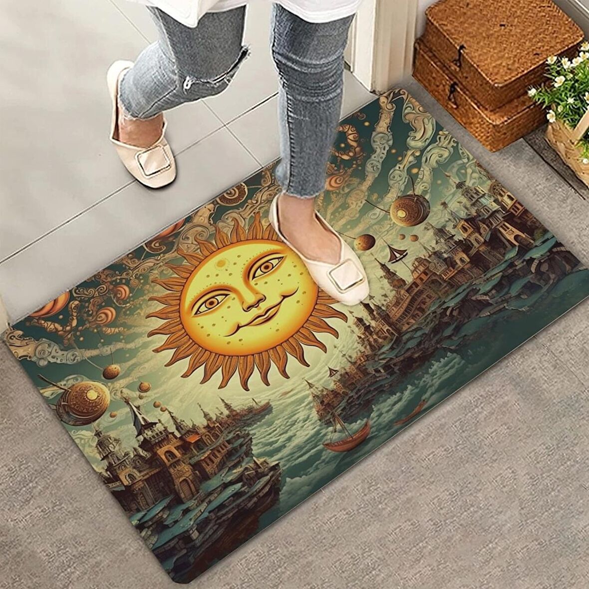 Valerine Life Sürrealizm Güneş Temalı Kapı Önü Paspası 45x70cm