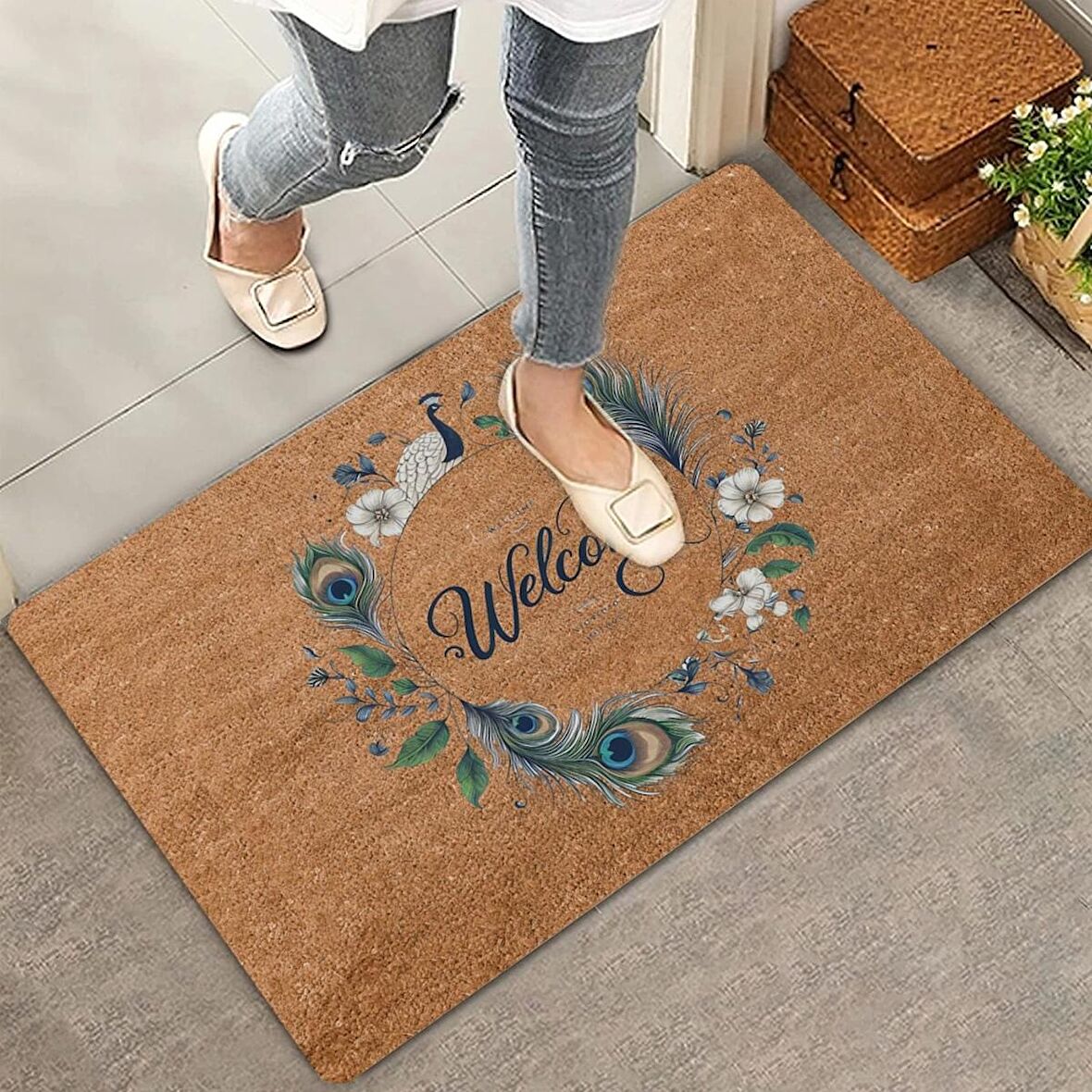 Valerine Life İhtişamlı Tavus Kuşu Welcome Kapı Önü Paspası 45x70cm