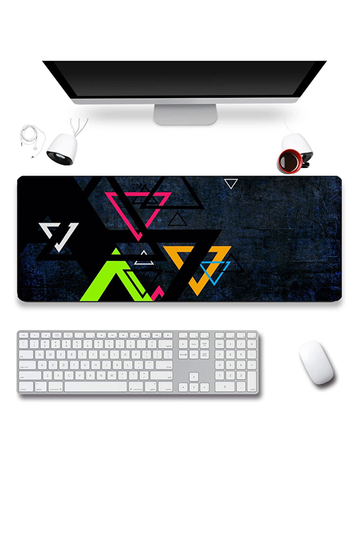 SonicTouch Geometrik Renkli Üçgen Desen Gamer Oyuncu Dikişsiz Sıvı Geçirmez Klavye Mouse Pad 32x70Cm