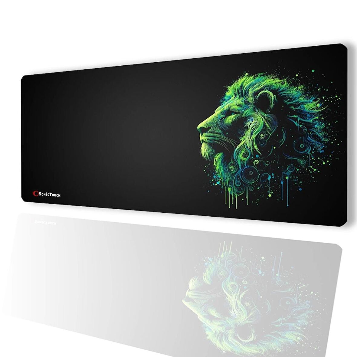 SonicTouch UltraGrand Siyah ve Neon Yeşili Aslan Dikişsiz Xxl Gaming Oyuncu Masaüstü Klavye Mouse Pad 40x90Cm