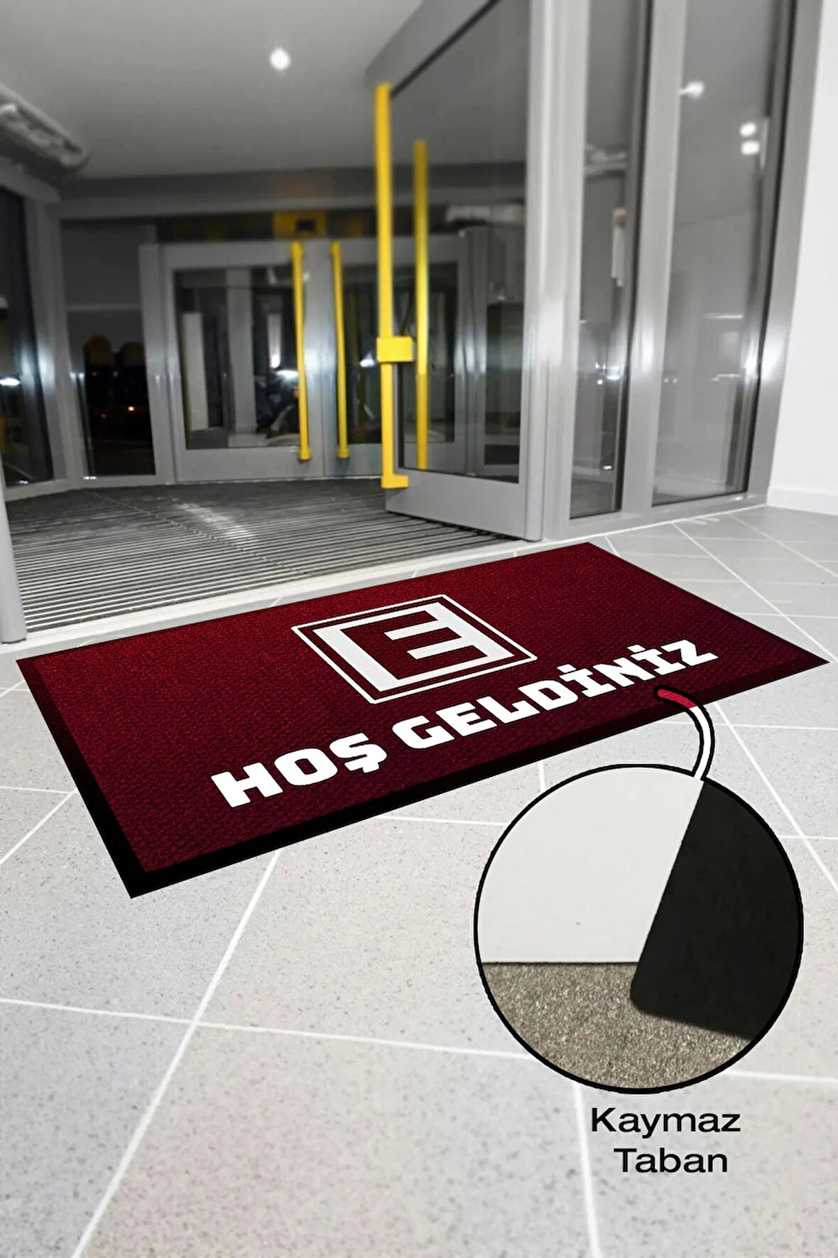 Valerine Life Eczane Logolu Kırmızı Hoş Geldiniz Dükkan Önü İş Yeri Kapı Önü Paspası 50x90cm
