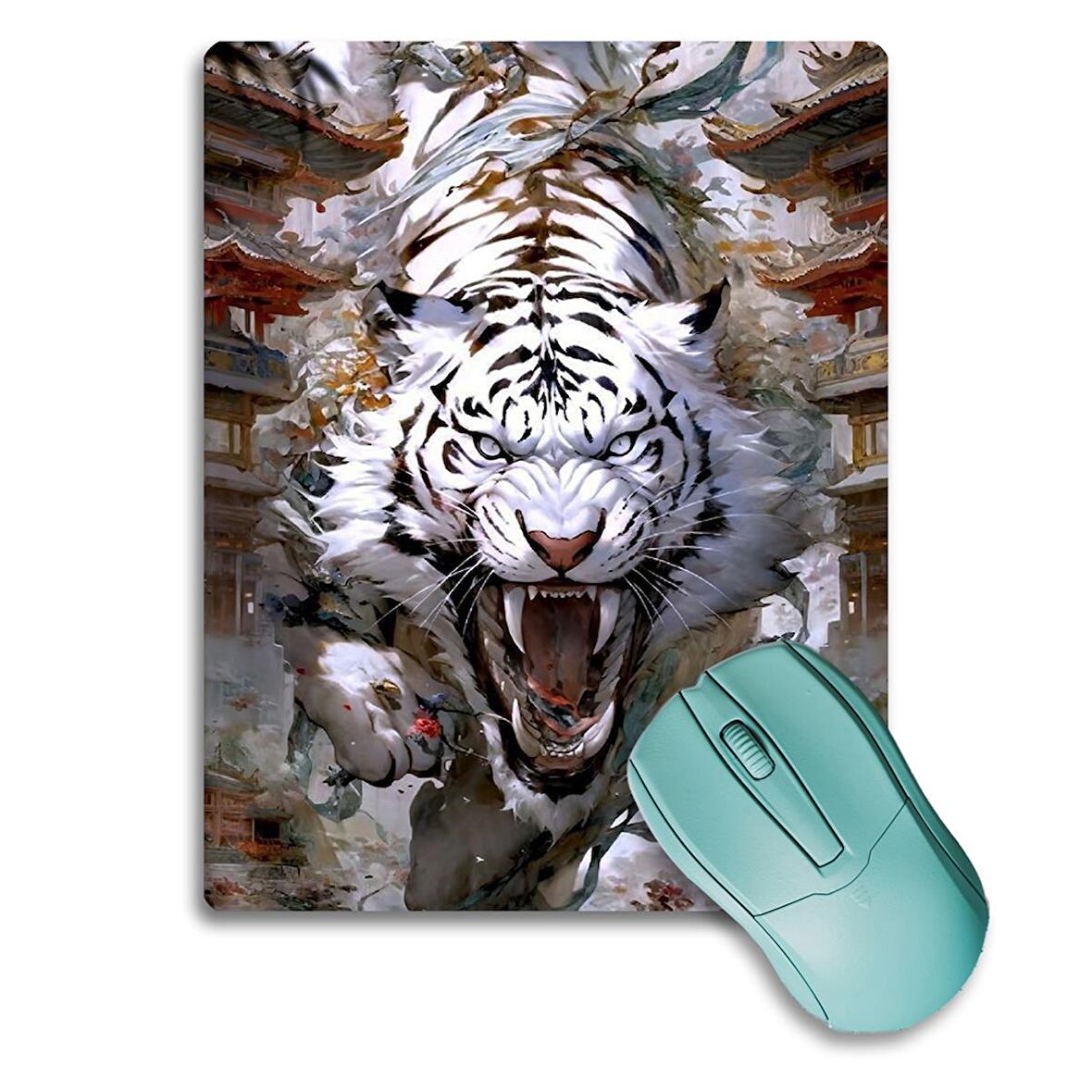 SonicTouch Çin Beyaz Kaplanı (White Tigger) Kaydırmaz Gaming Oyuncu Dikişsiz Mouse Pad/Ped 17x21cm