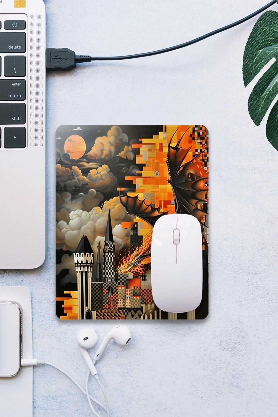 SonicTouch Ejderha Temalı Pürüzsüz Yüzey Kaymaz Taban Dikişsiz Kenar Gamer Oyuncu Mouse Pad 19x23cm