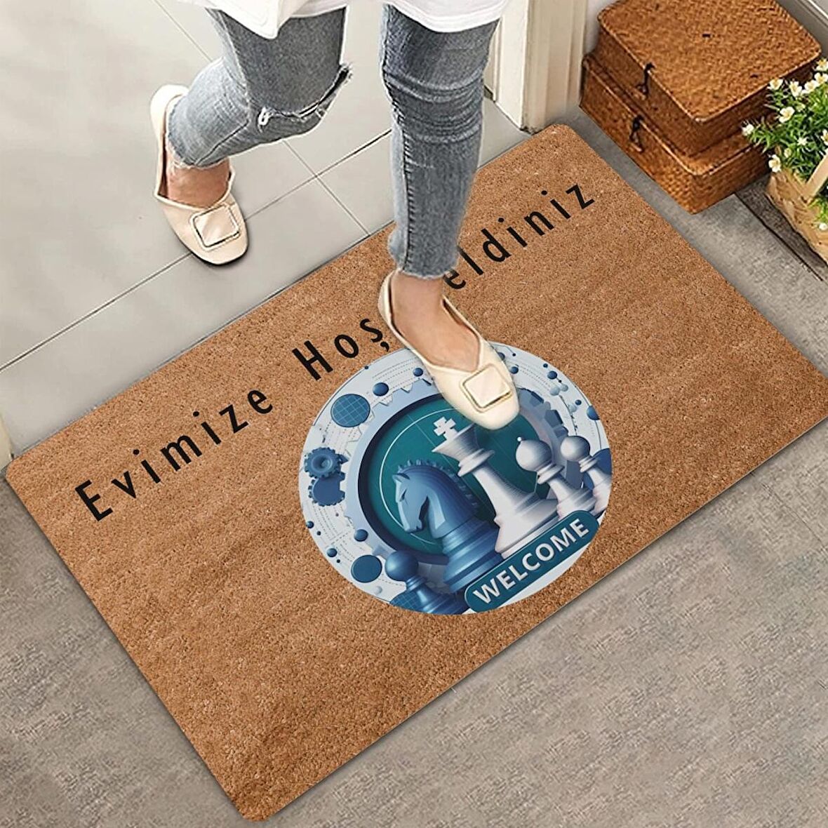 Valerine Life At ve Vezir Satranç Temalı Welcome Kapı Önü Paspası 45x70cm