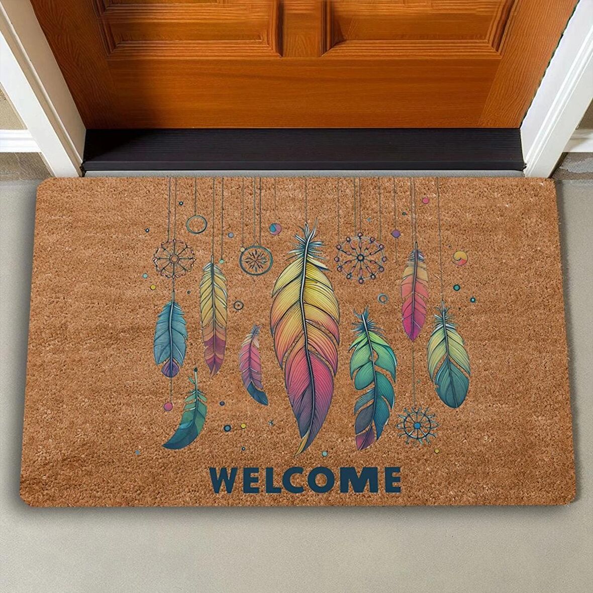 Valerine Life Egzotik Renkli Tüyler Welcome Kapı Önü Paspası 45x70cm