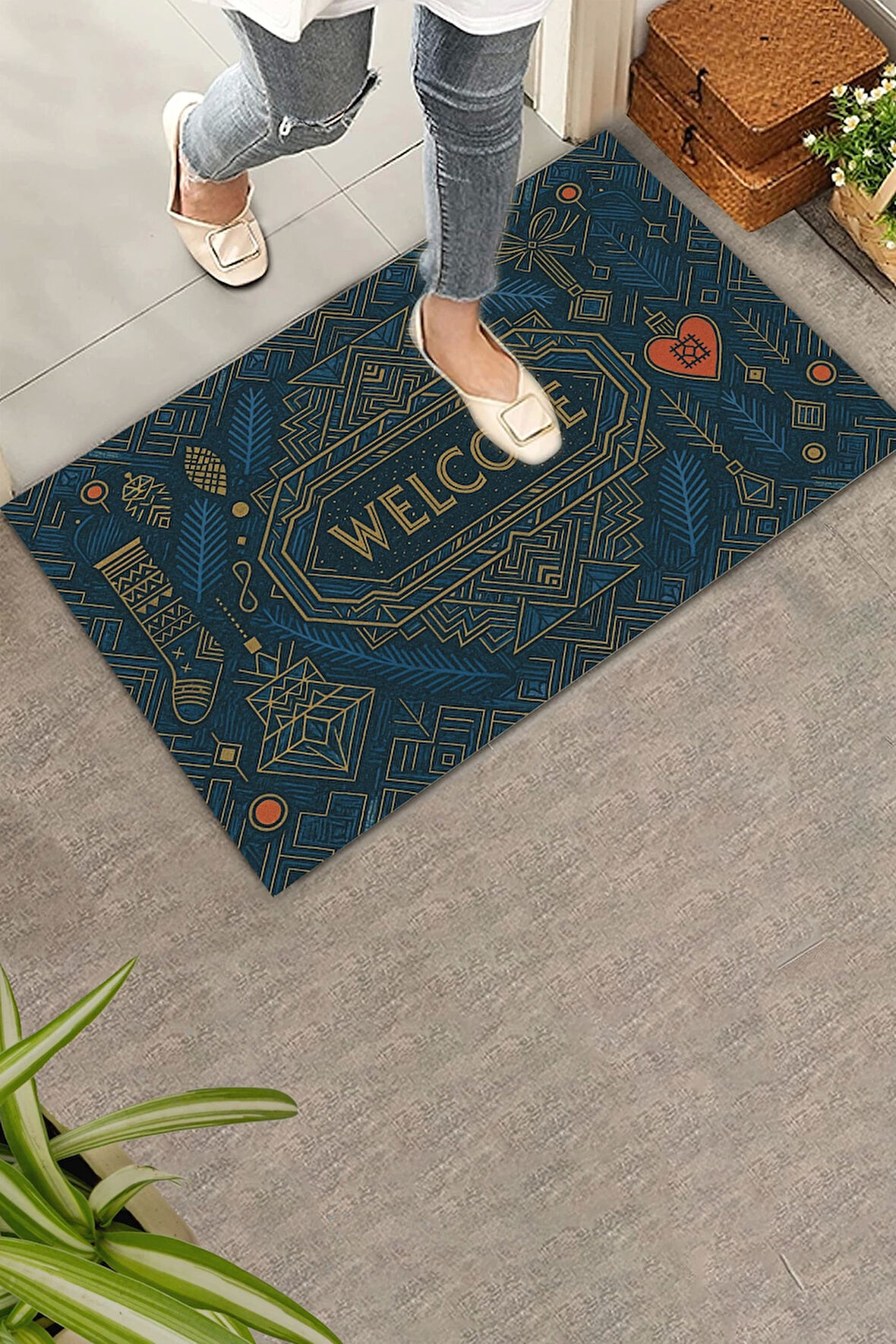 Valerine Life Art Deco Stili Yılbaşı Yeni Yıl Noel Welcome Hoş Geldiniz Kapı Önü Paspası 45x70cm