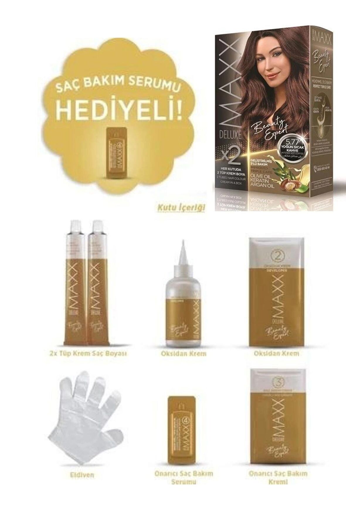 Maxx Deluxe Saç Boyası Set Yoğun Sıcak Kahve 5/77