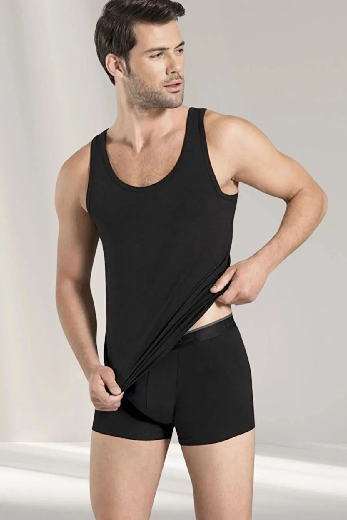 145 Erkek Sıyah Penye 2'Li Modal Atlet Boxer Takım