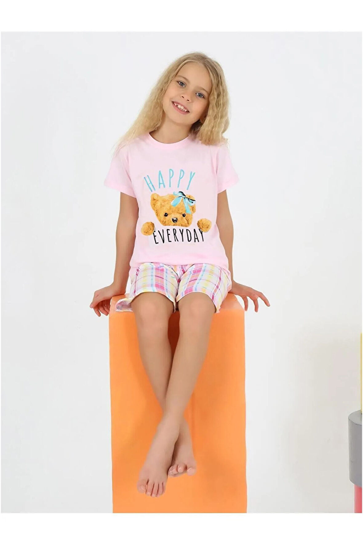 Kız Çocuk Kısa Kollu Kapri %100 Pamuklu  Pijama Takımı 2/5 yaş
