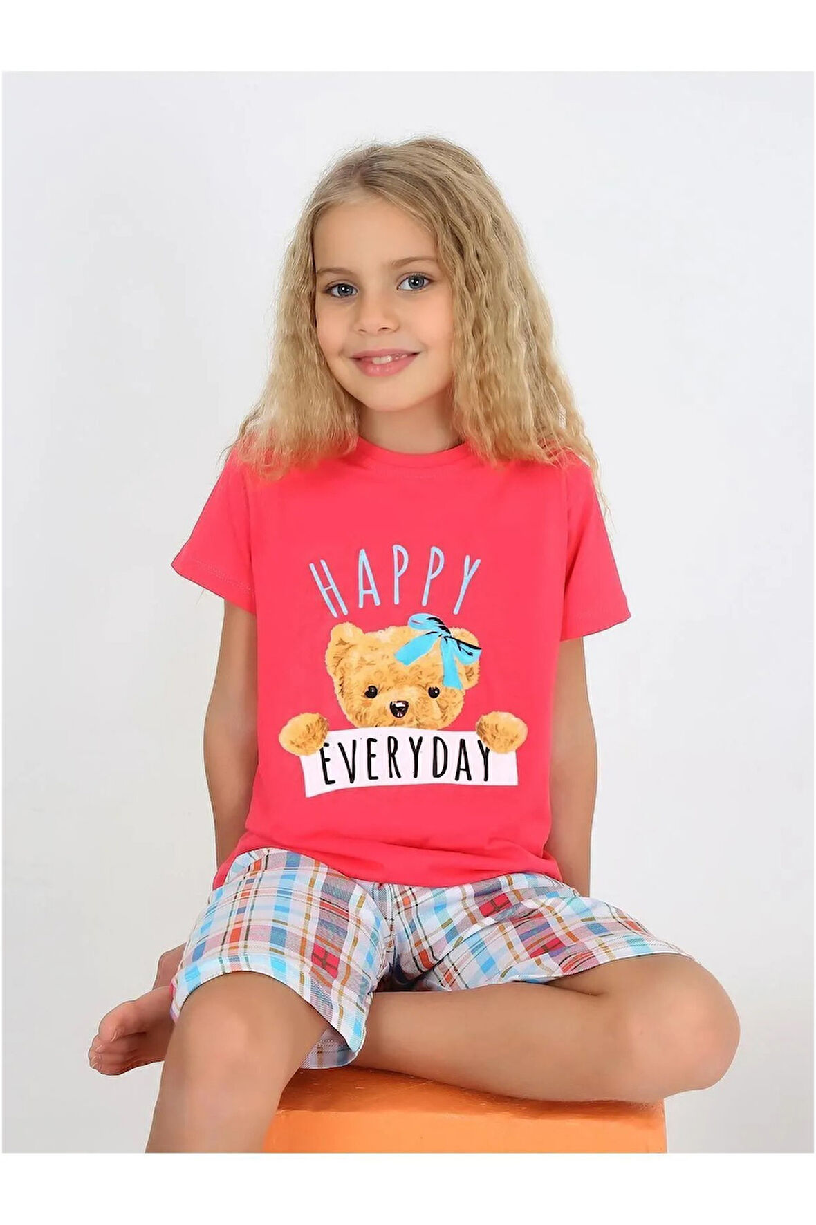 Kız Çocuk Kısa Kollu Kapri %100 Pamuklu  Pijama Takımı 10/15 yaş