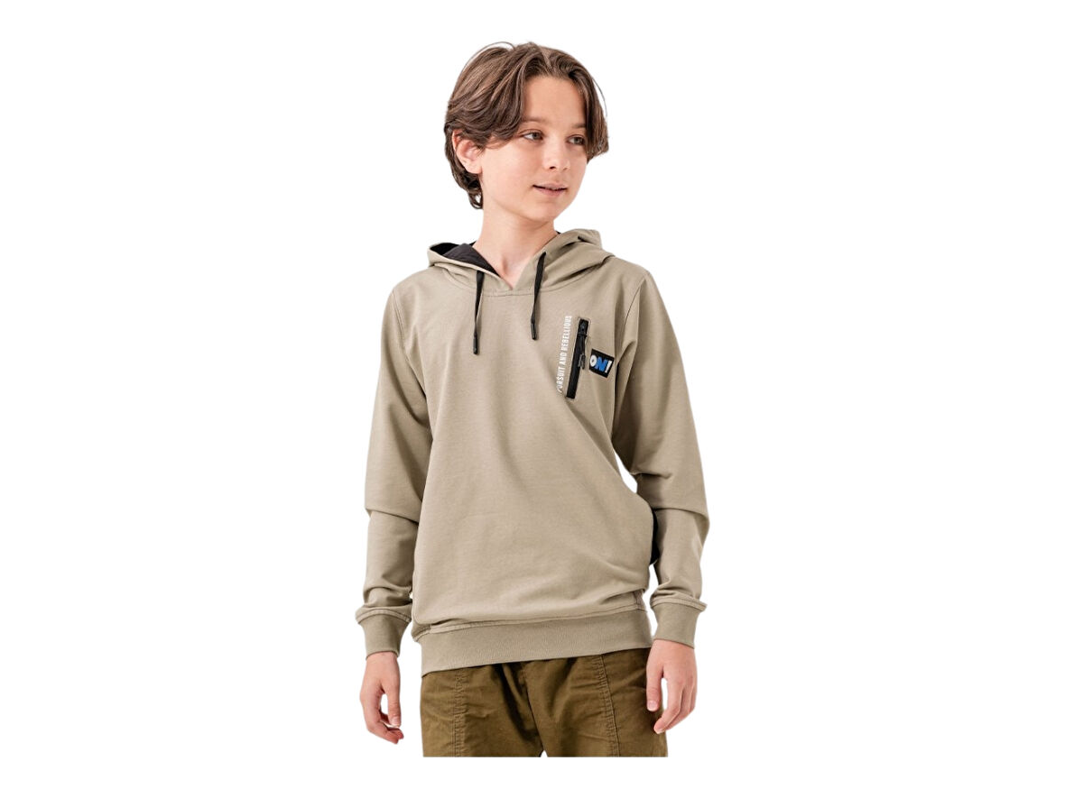 Erkek Çocuk Kapşonlu Baskılı Sweatshirt