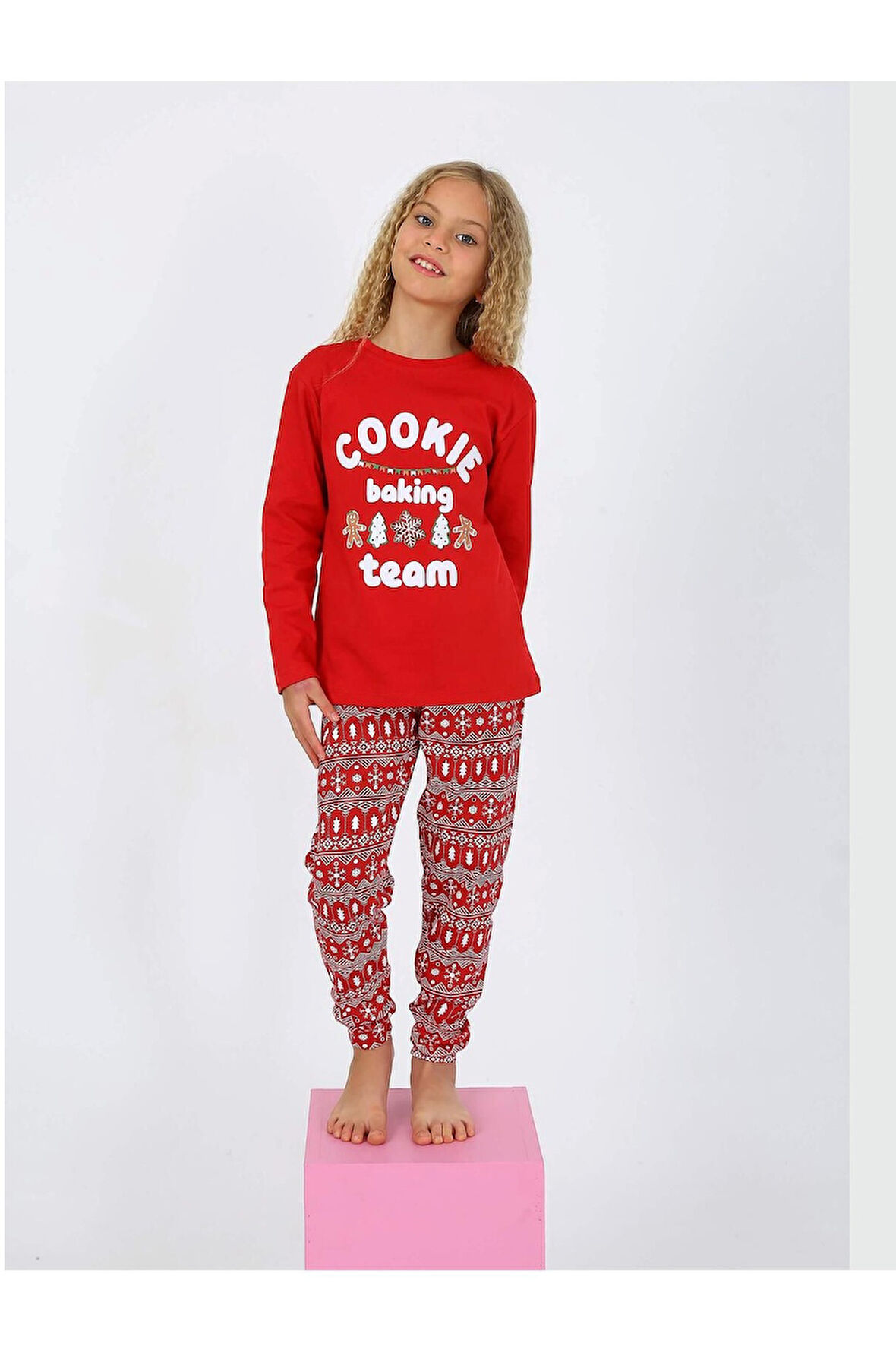 Kız Çocuk Uzun Kollu %100 Pamuklu Pijama Takımı 10/15 Yaş