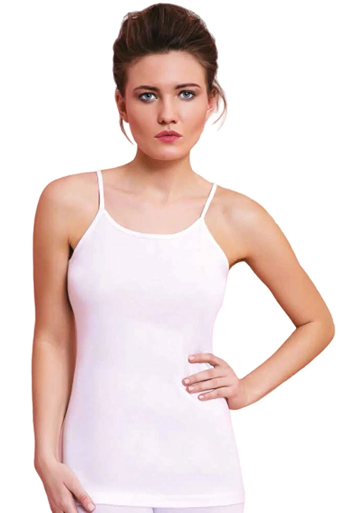 Has 12'li Paket Altunkoza Kadın Ribana Ip Askılı Atlet Beyaz 10508