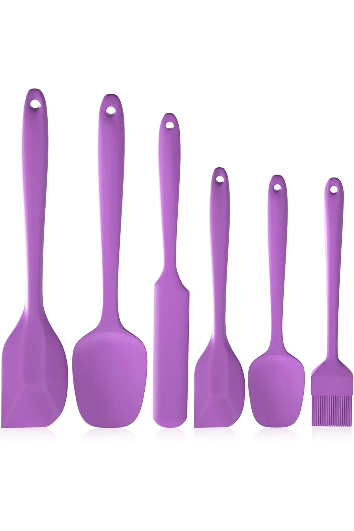 6lı Silikon Fırça Spatula Servis Takımı Yanmaz Yapışmaz Fırçası Kaşık Bıçak Spatula Seti Mor