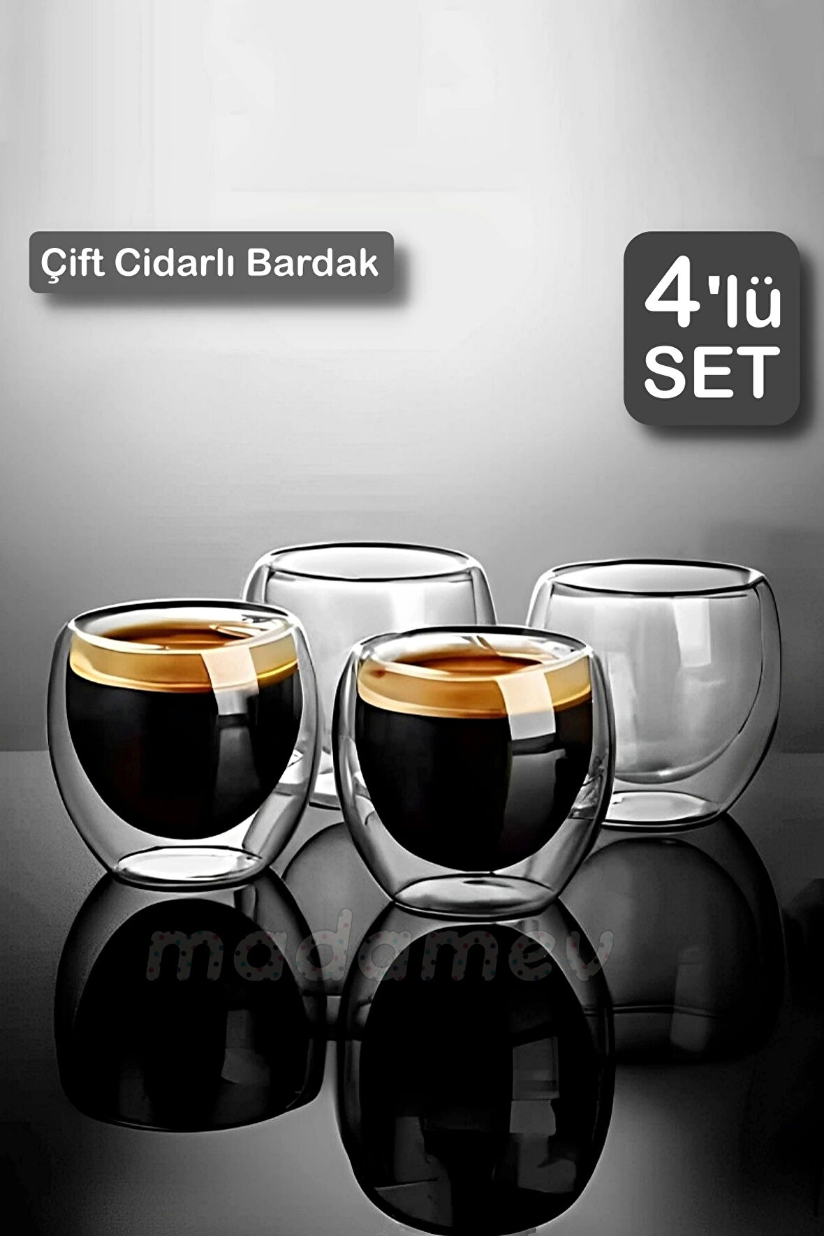 4’lü Çift Cidarlı Bardak Isıya Dayanıklı Espresso Kahve Sunum Bardağı Viski Cam Kupa Bardağı 200ml