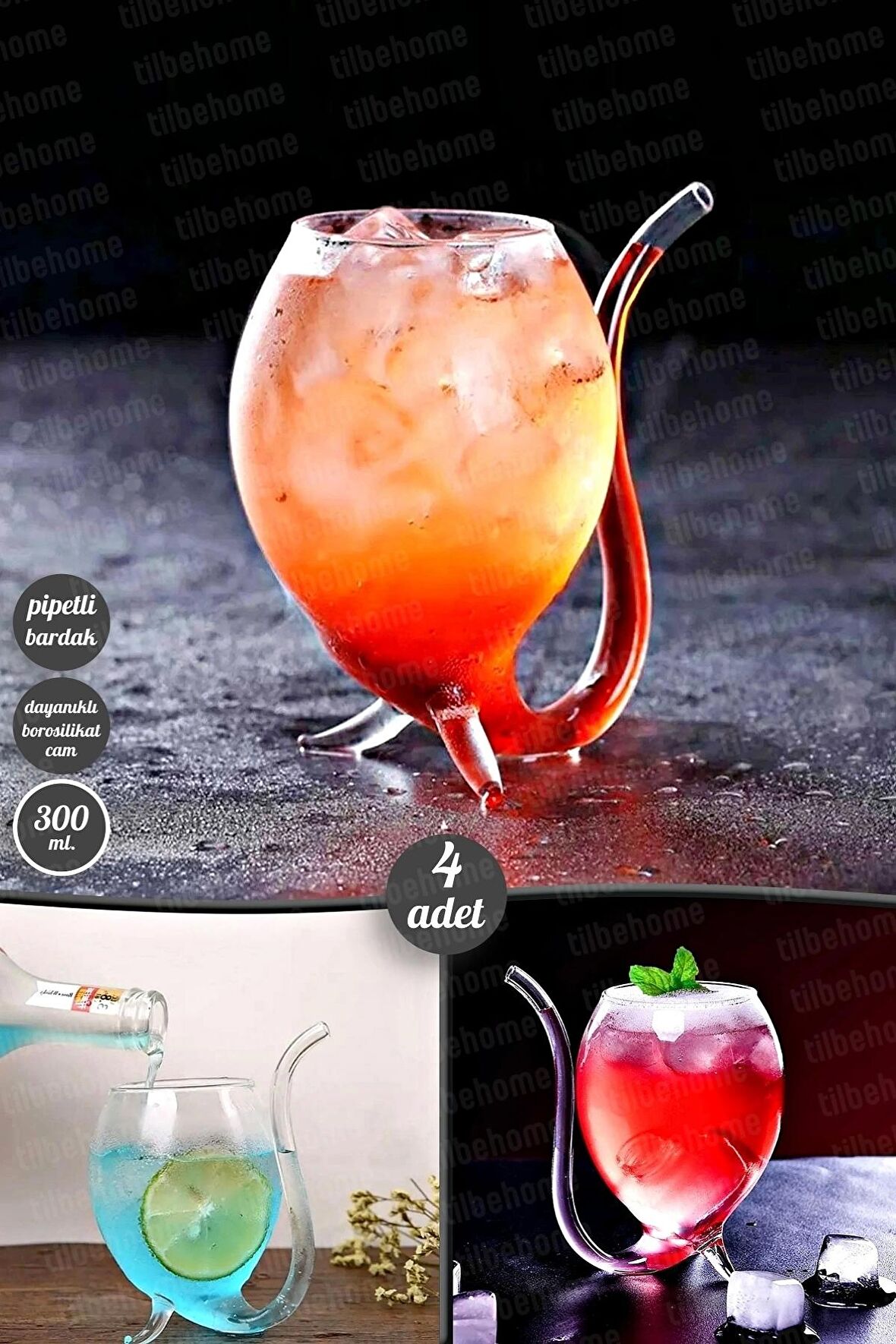 4'lü Retro Pipetli Stil Bardak Flüt Dekor Soğuk Sıcak Meşrubat Kokteyl Bardağı Dayanıklı Cam Bardak